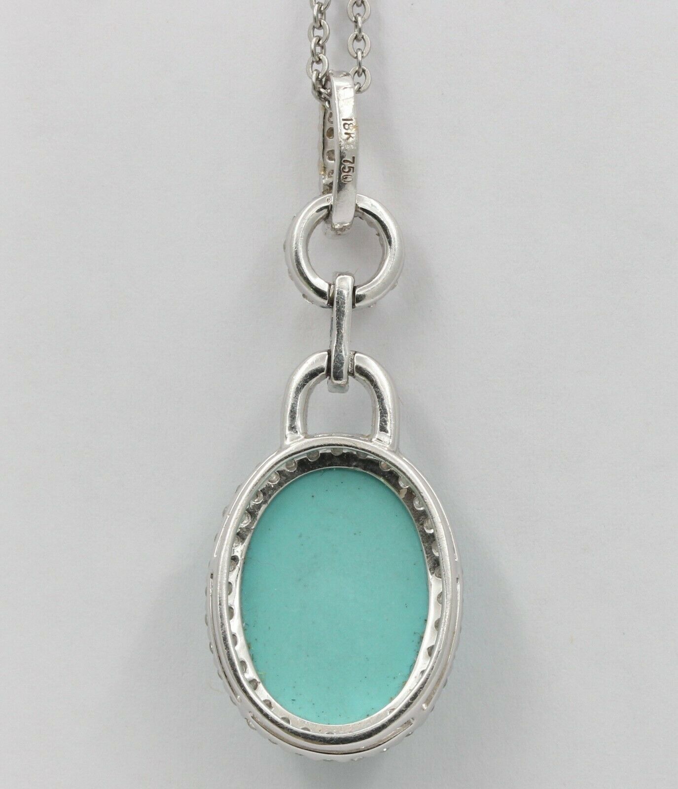 Vintage 18K White Gold Turquoise Diamond Halo Style Pendent