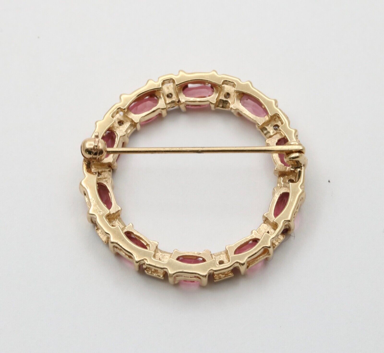 Vintage Pink Tourmaline Diamonds 14K Yellow White Gold Brooch Pin