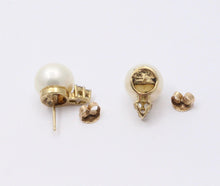 Load image into Gallery viewer, Classic 10K Yellow Gold 9.8 mm Pearl &amp; Diamond Studs Earrings,
