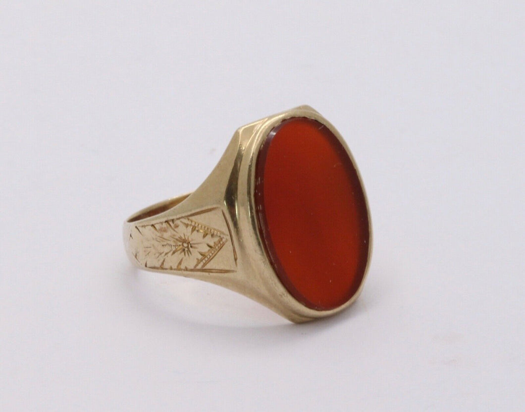 Art Deco Carnelian Intaglio Signet 10K Yellow Gold Unisex Ring