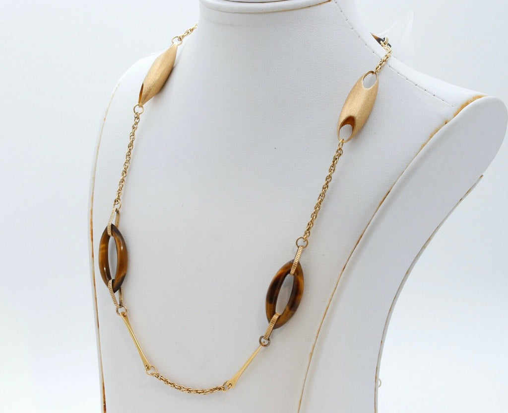 Rare and Unique Tiger Eye 18K Yellow Gold Necklace