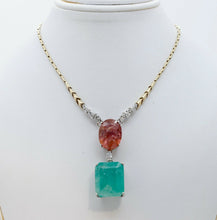 Load image into Gallery viewer, Vintage 18K Yellow Gold Huge Natural Emerald Tourmaline Diamond Statement Neckla
