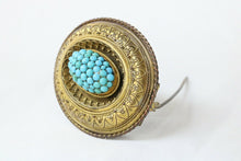 Load image into Gallery viewer, Victorian Etruscan Revival Momento More 9K Yellow Gold Turquoise Brooch Pin
