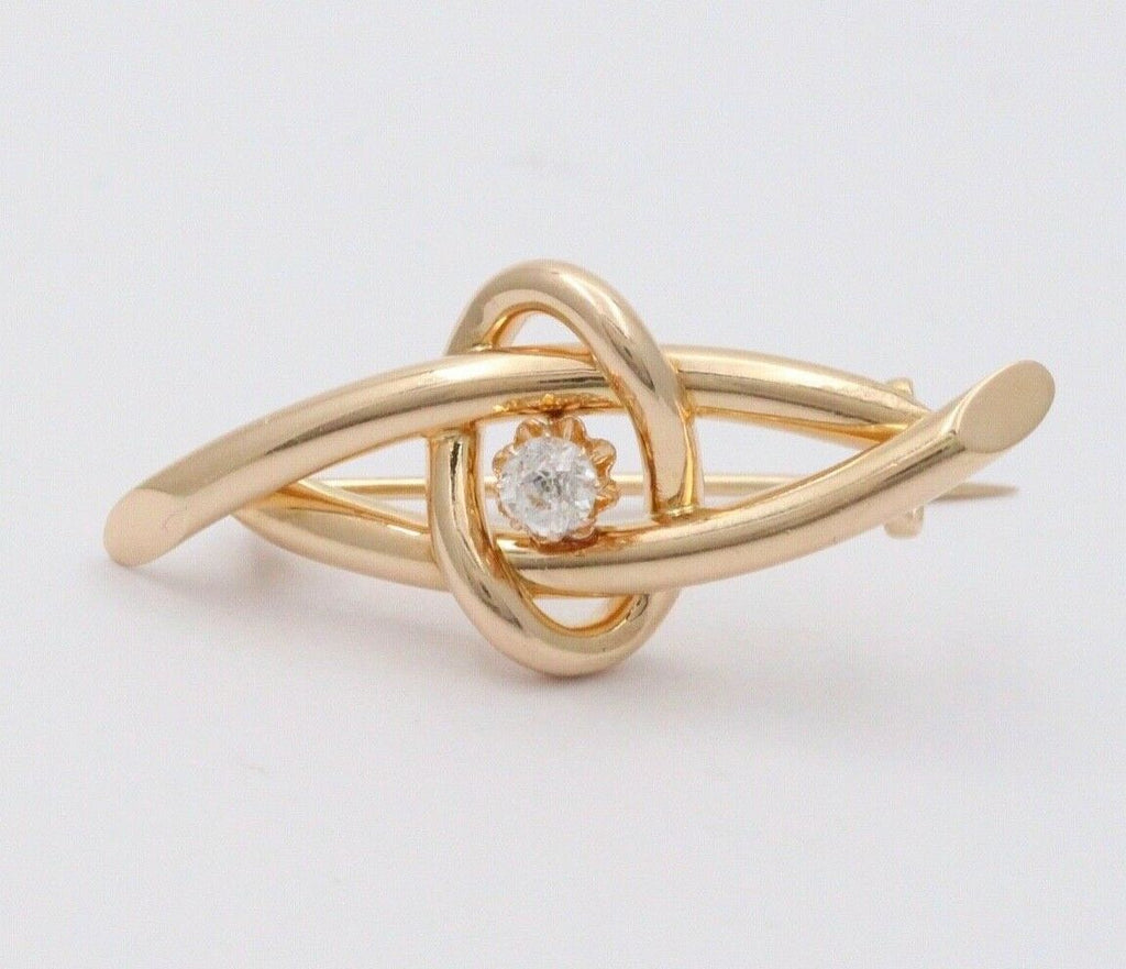 Vintage 14K Rolled Gold Old European Cut Diamond Brooch, Antique Pin