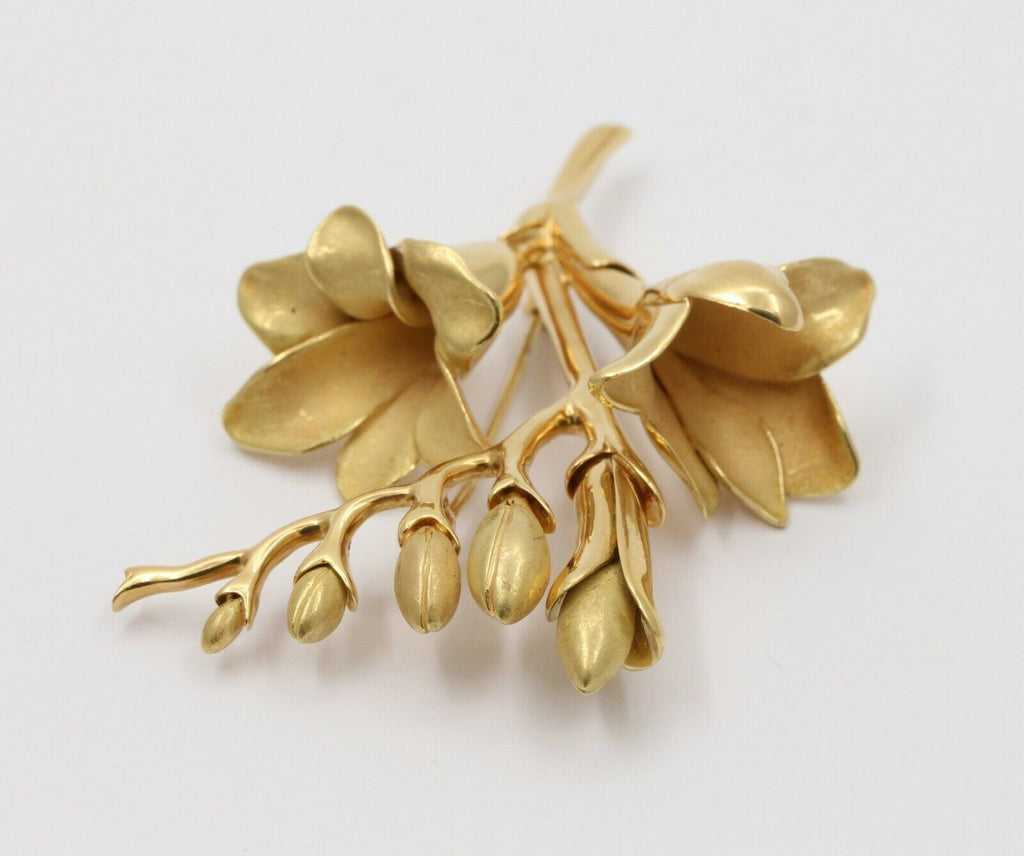 Vintage Tiffany & Co 18K Yellow Gold Heavy Floral Brooch