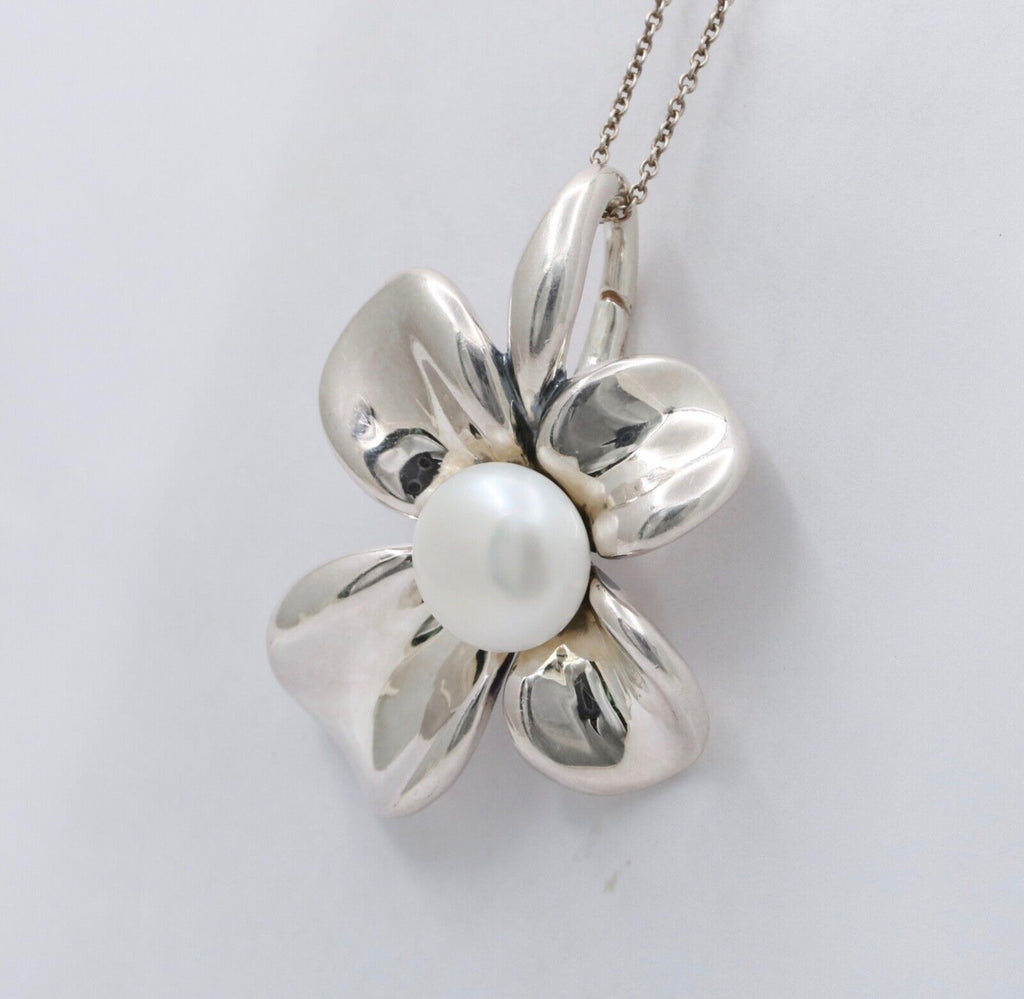 Vintage Sterling Silver Ann King Pearl Orchard Flower Pendant
