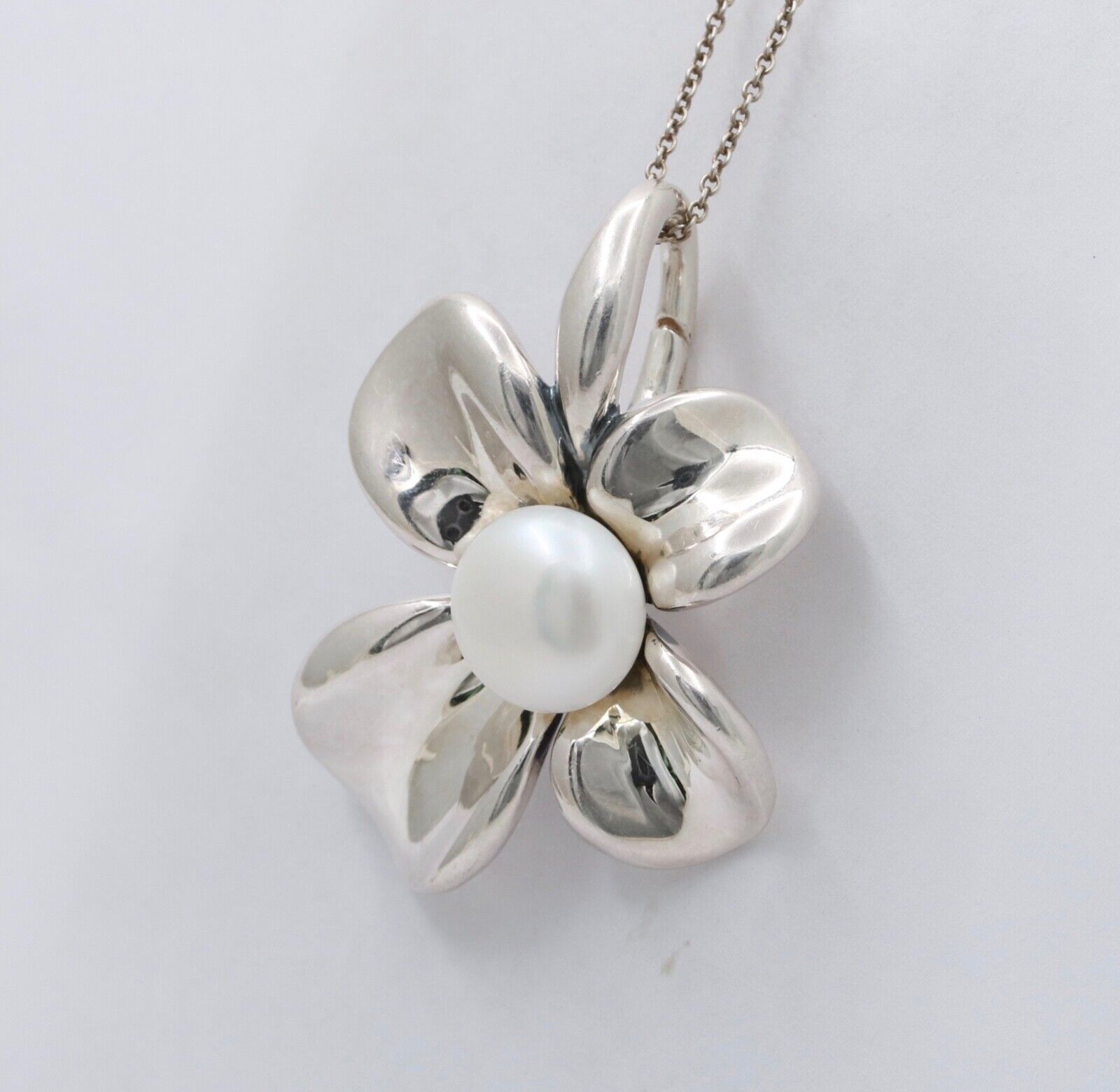 Vintage Sterling Silver Ann King Pearl Orchard Flower Pendant
