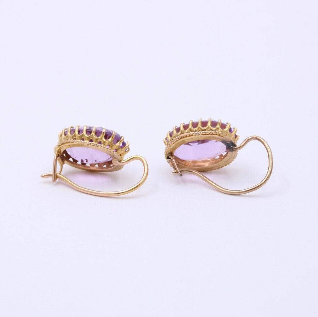 Victorian Rose De France Amethyst 14K Yellow Gold Earrings