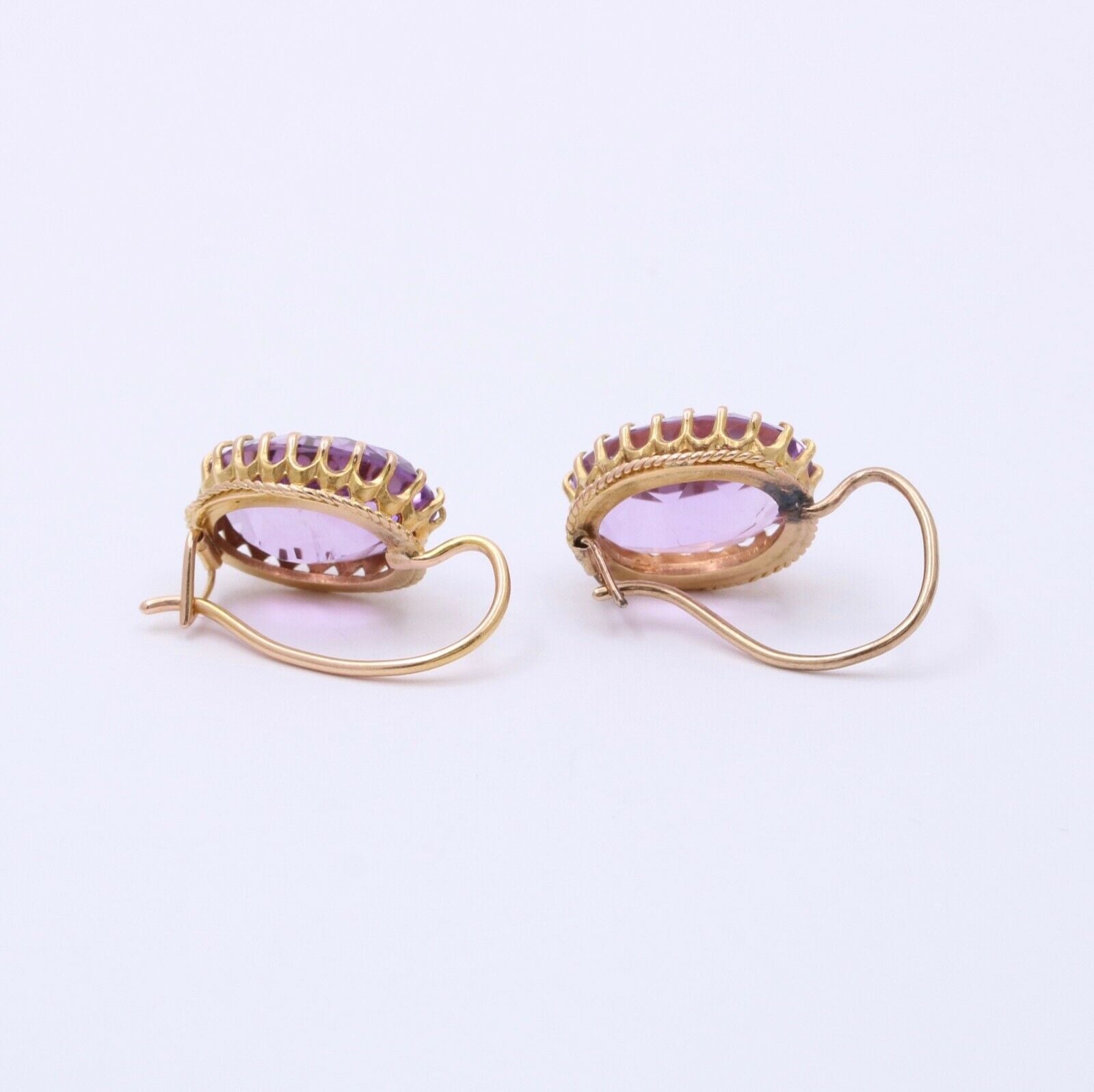 Victorian Rose De France Amethyst 14K Yellow Gold Earrings