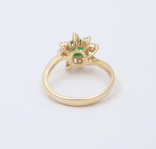 Load image into Gallery viewer, Vintage 14K Yellow Gold Emerald and Diamond Floral Ring, Engagement Ring
