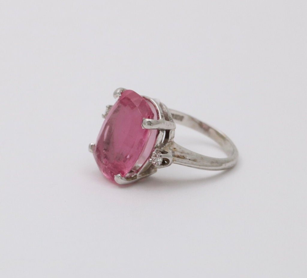 Vintage Pink Tourmaline Diamonds 14K White Gold Cocktail Ring