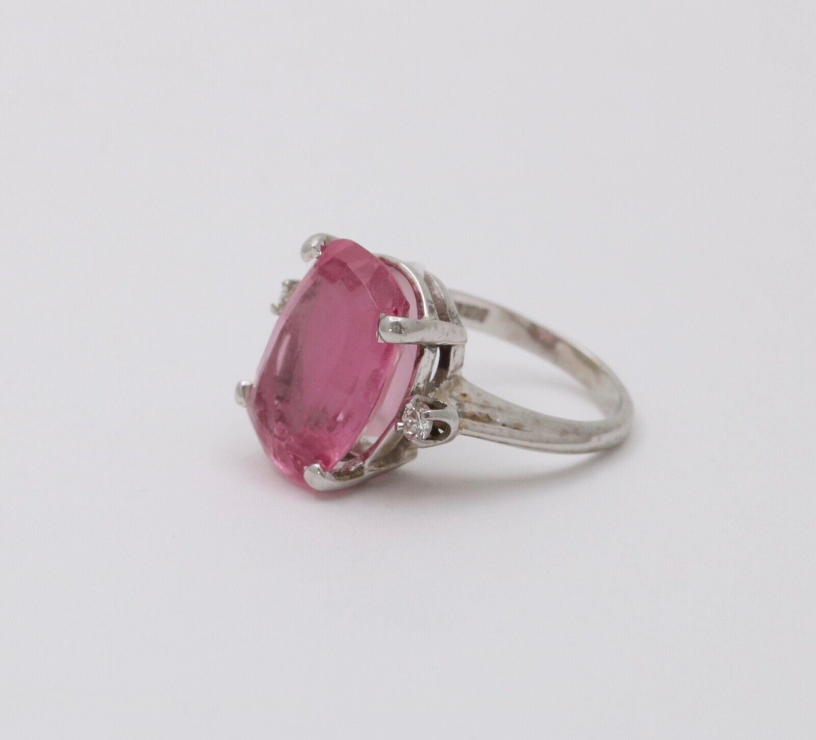 Vintage Pink Tourmaline Diamonds 14K White Gold Cocktail Ring