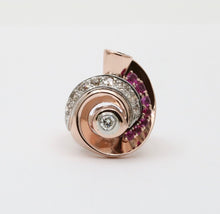 Load image into Gallery viewer, Retro 14K Rose &amp; White Gold Diamond And Ruby Statement Spiral Ring
