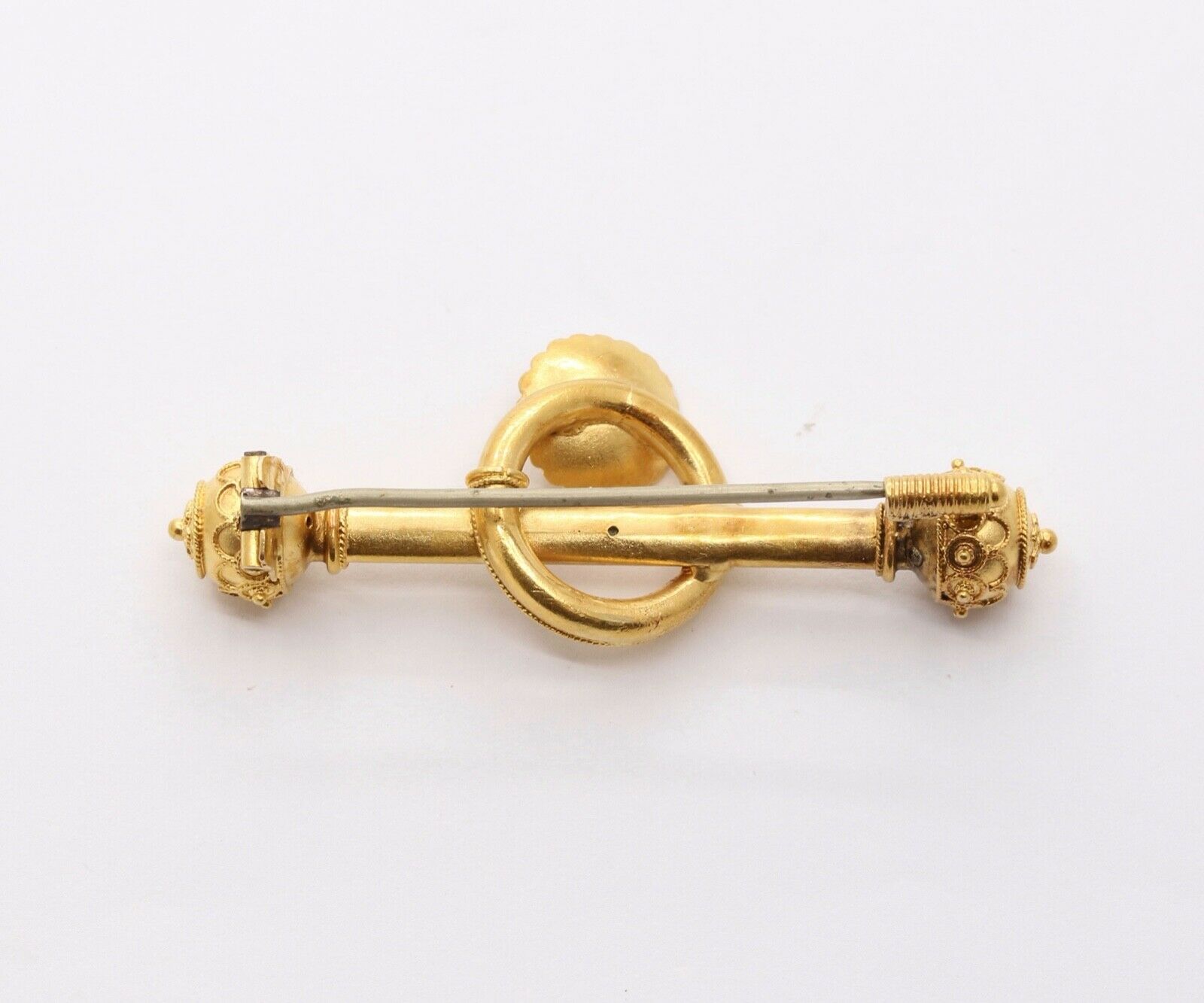 Victorian Etruscan Revival 14K Yellow Gold Brooch Pin
