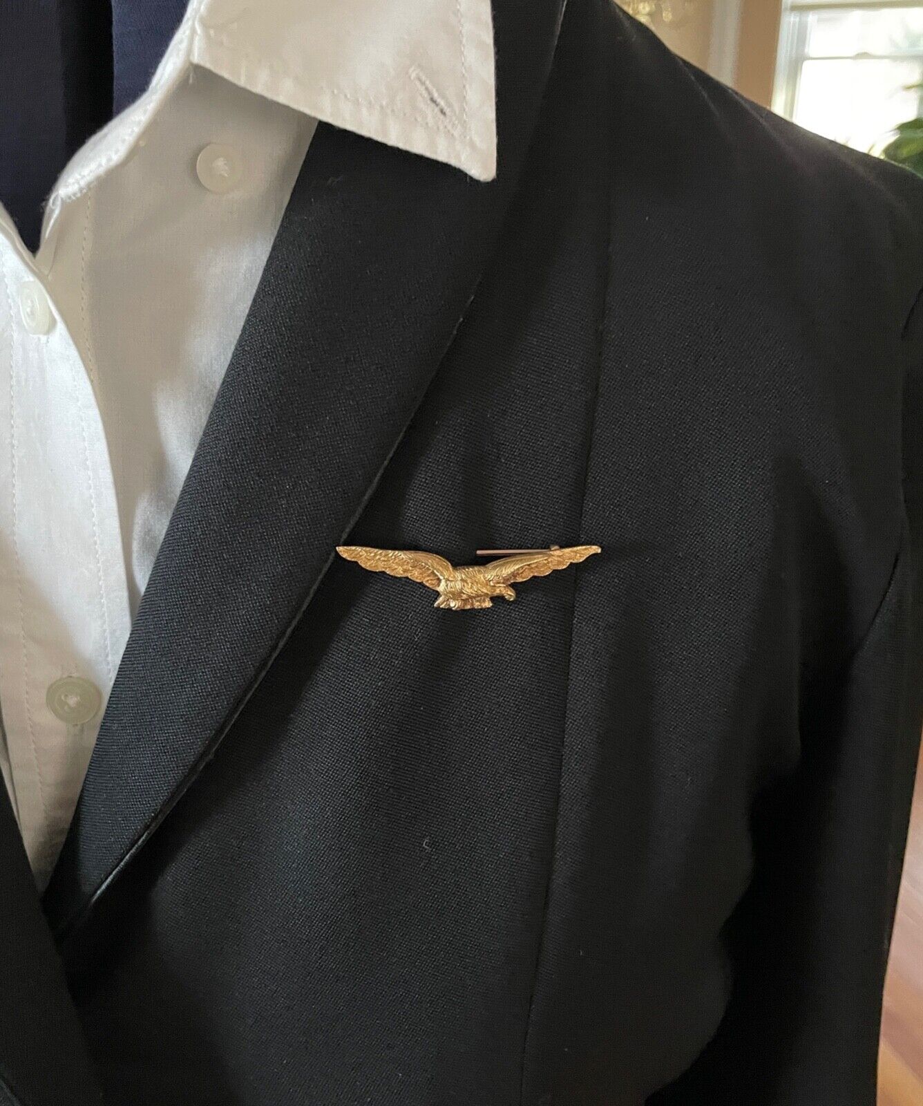 Vintage 18K Yellow Gold Open Winged Eagle Brooch Pin.