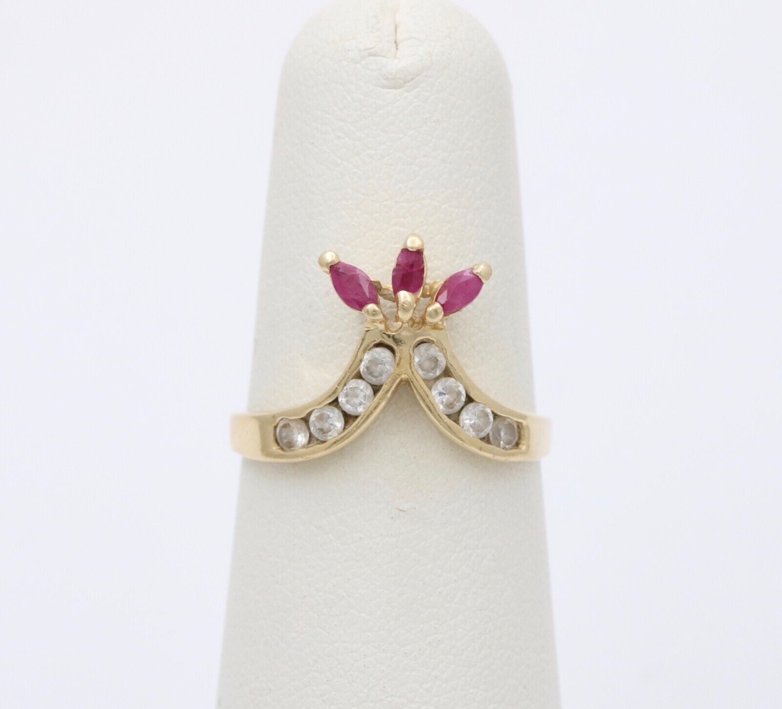 Vintage Rubies & Cubic Zirconia 14K Yellow Gold Ring