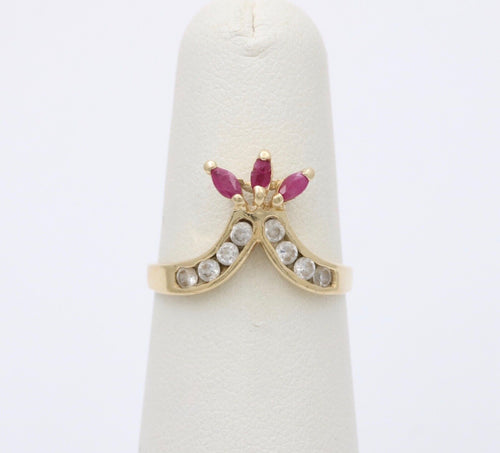 Vintage Rubies & Cubic Zirconia 14K Yellow Gold Ring