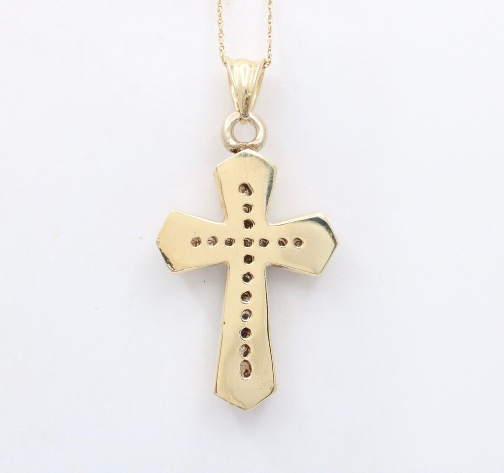Vintage 14K Yellow Gold Cross Diamond Pendant