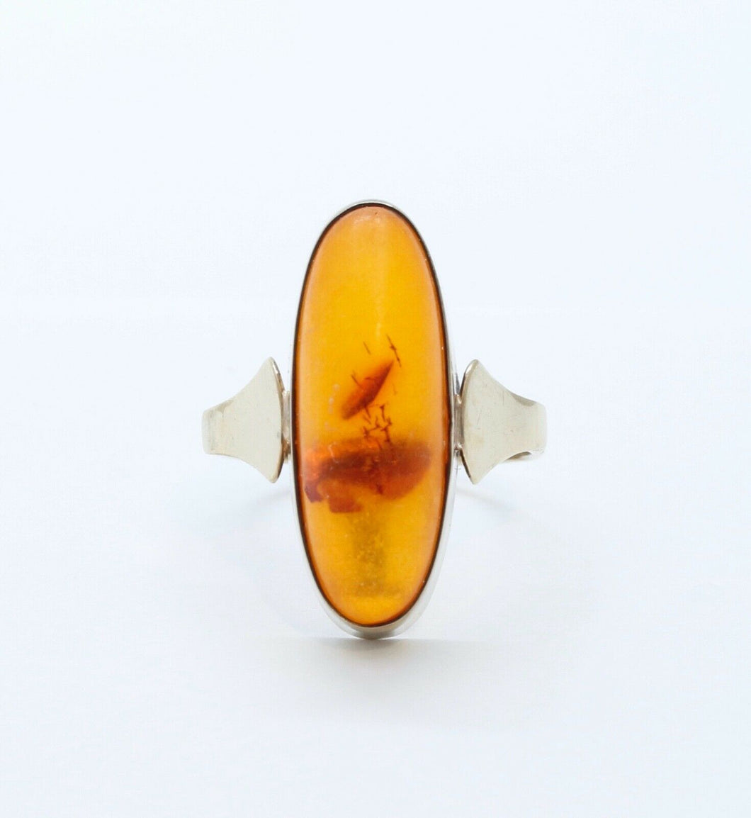 Art Deco Natural Amber 9K Yellow Gold Ring