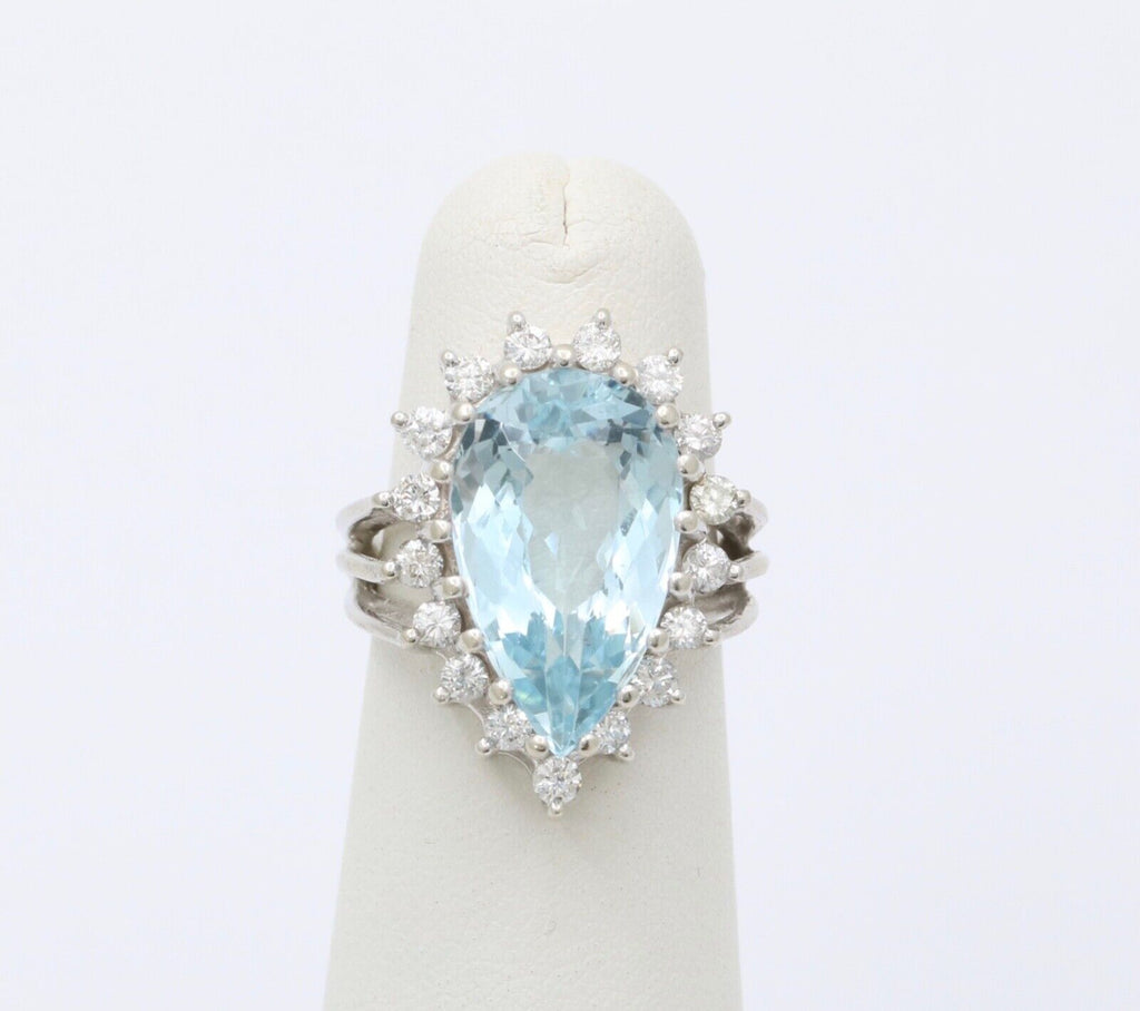 Estate Aquamarine Diamonds 14K White Gold Ring