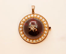 Load image into Gallery viewer, Victorian Huge Garnet Diamonds Pearls 18K Yellow Rose Gold Pendant Brooch Pin
