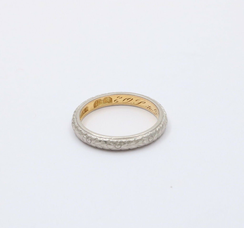 Art Deco W. Wise & Son Flower Blossom 18K White Yellow Gold Wedding Band Ring