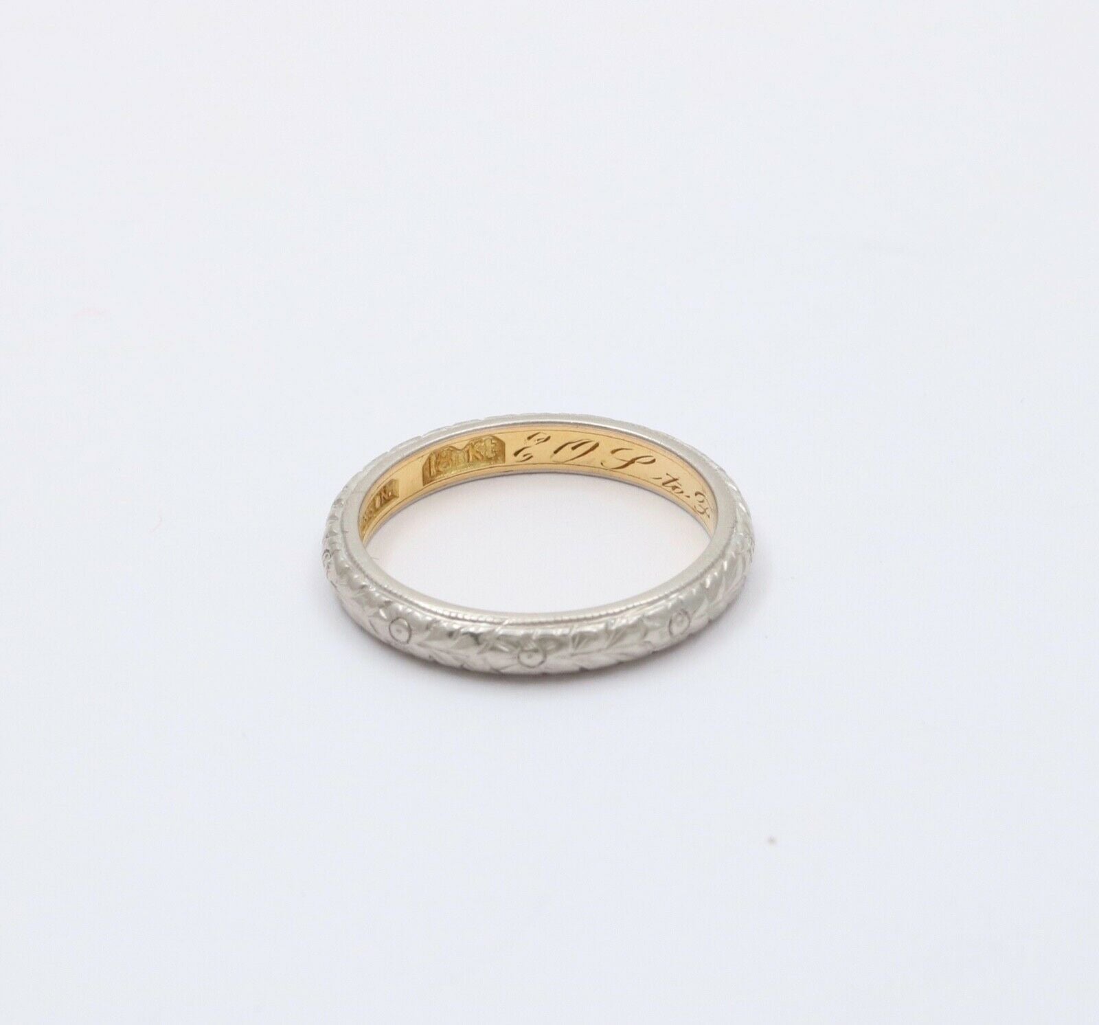 Art Deco W. Wise & Son Flower Blossom 18K White Yellow Gold Wedding Band Ring