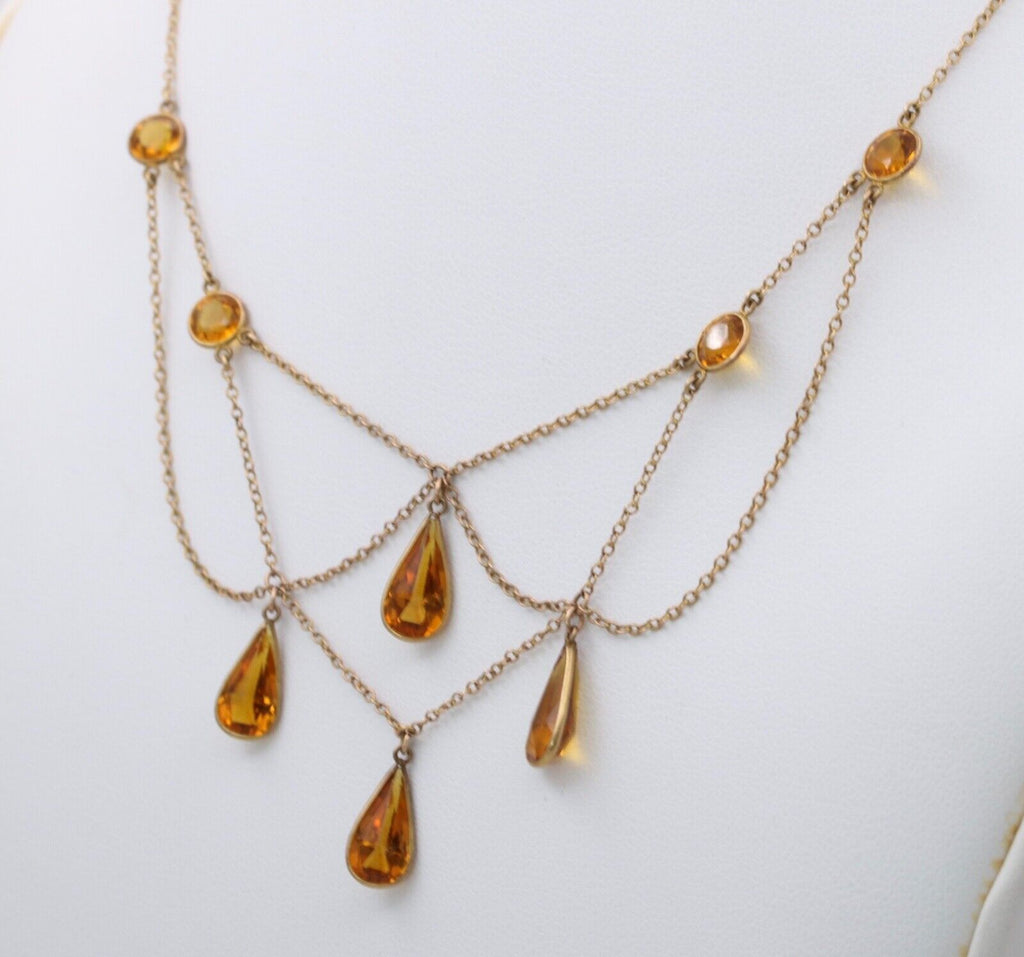 Vintage Festoon Chandelier Citrine Gold Filled Necklace