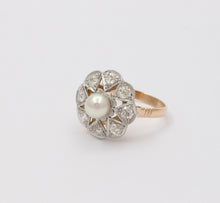 Load image into Gallery viewer, Edwardian Old European Diamonds Natural Pearl Platinum 18K YG Ring
