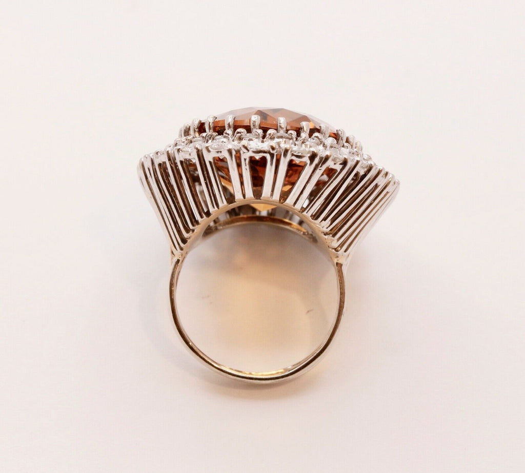 Vintage Statement Ring with Citrine Diamonds 14K White Gold
