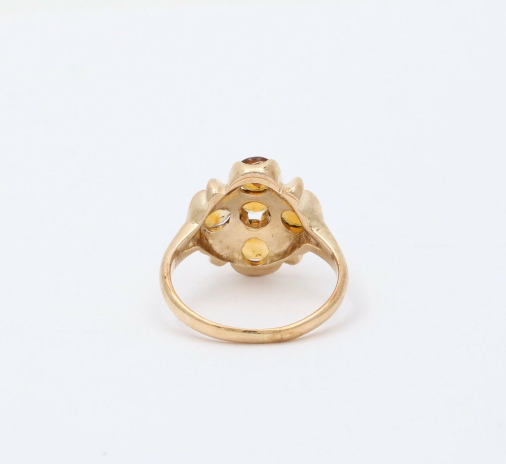 Vintage 14K Yellow Gold Citrine Flower Ring, Cocktail Ring