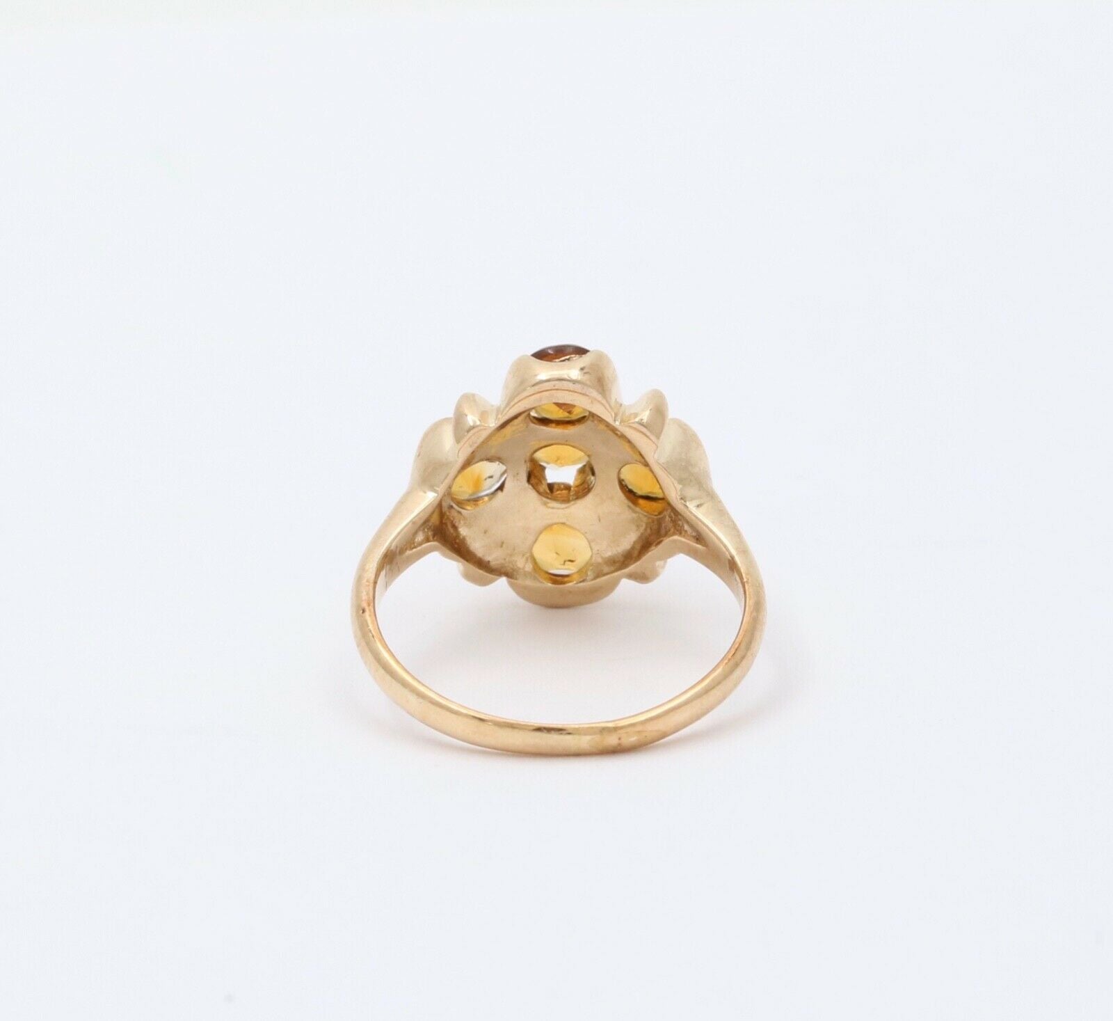 Vintage 14K Yellow Gold Citrine Flower Ring, Cocktail Ring