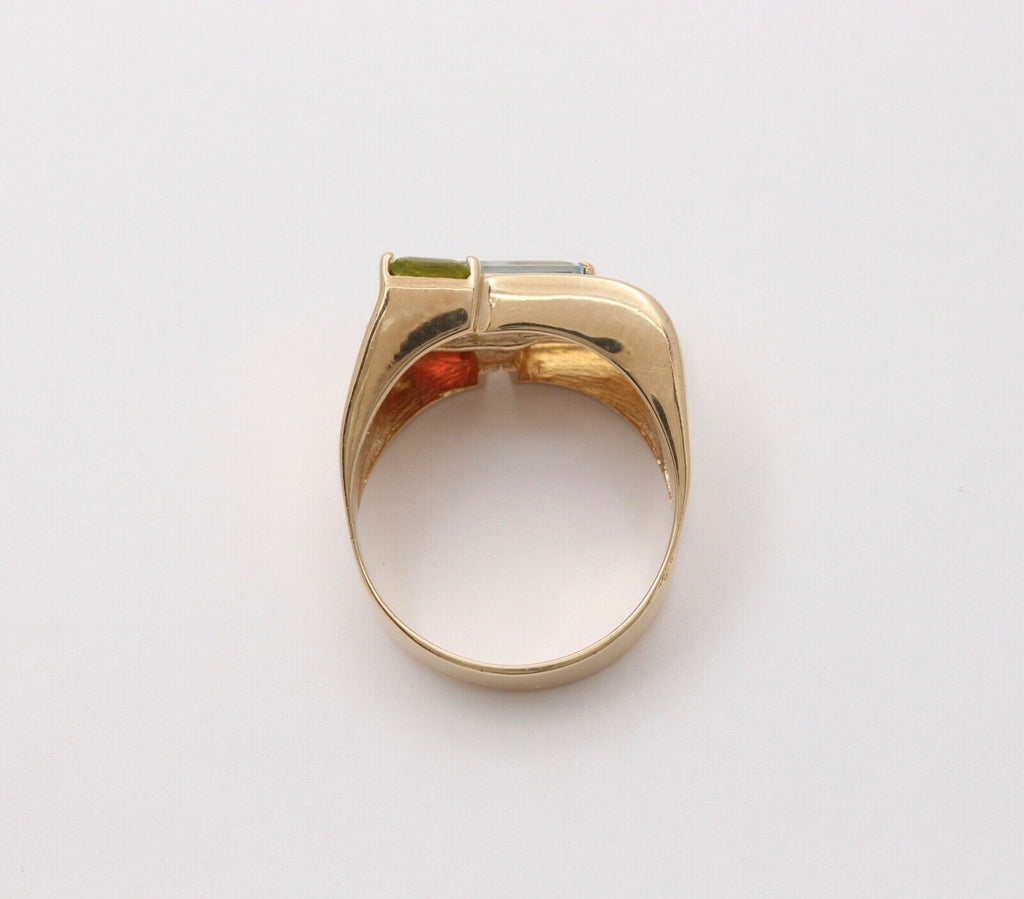 Vintage Geometric Multi Stone 14K Yellow Gold Ring