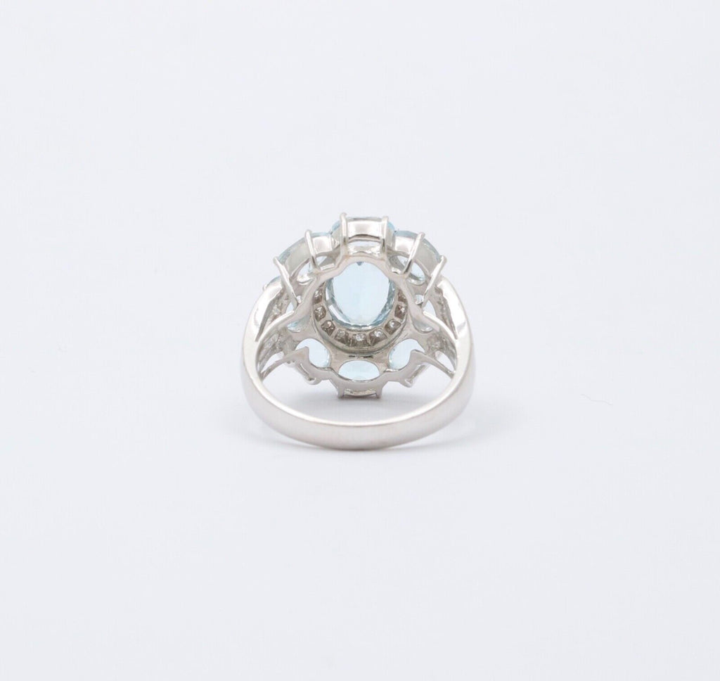 Vintage 18K White Gold Aquamarine and Diamond Ring