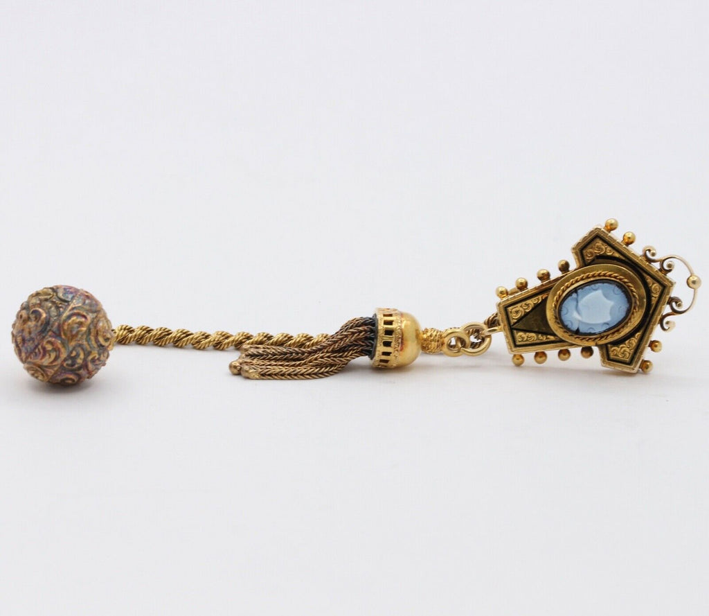 Victorian 14K Yellow Gold Enamel Clock Brooch pin