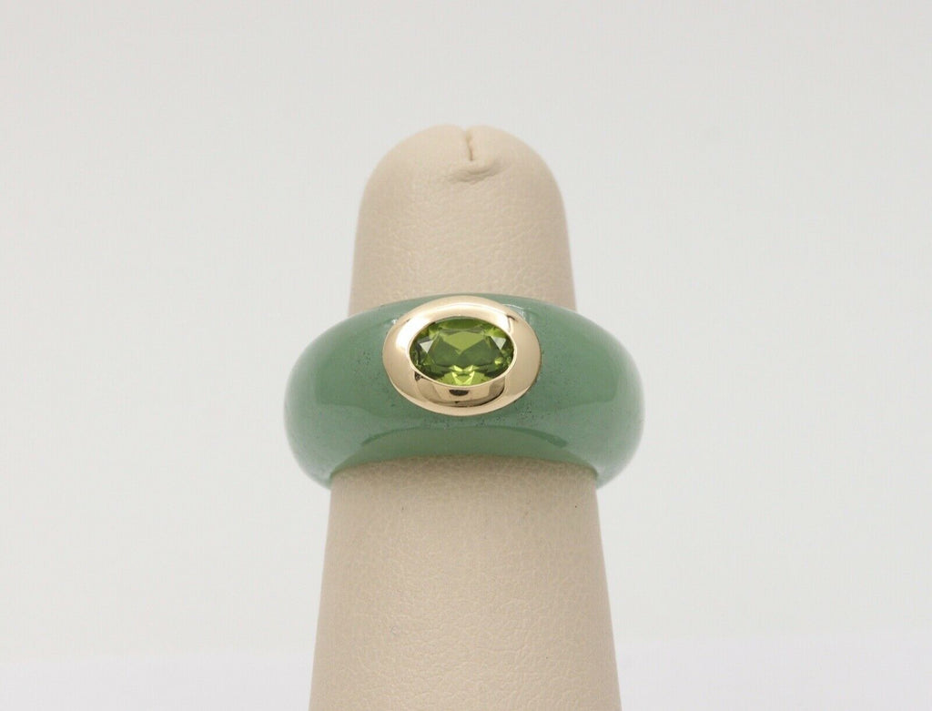 Vintage Jade Peridot 14K Yellow Gold Ring