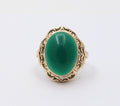 Vintage Polish Green Chalcedony Cocktail 14K Yellow Gold Ring