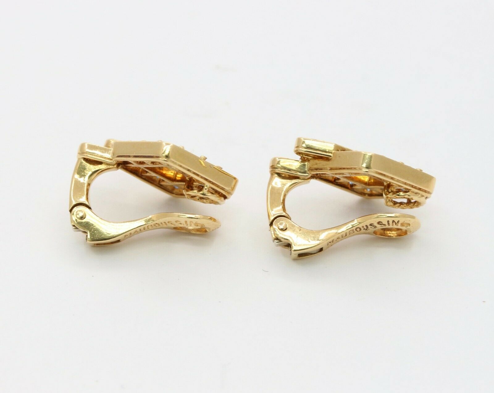 Mauboussin Paris Vintage 18K Yellow Gold Sapphire Diamond Earrings