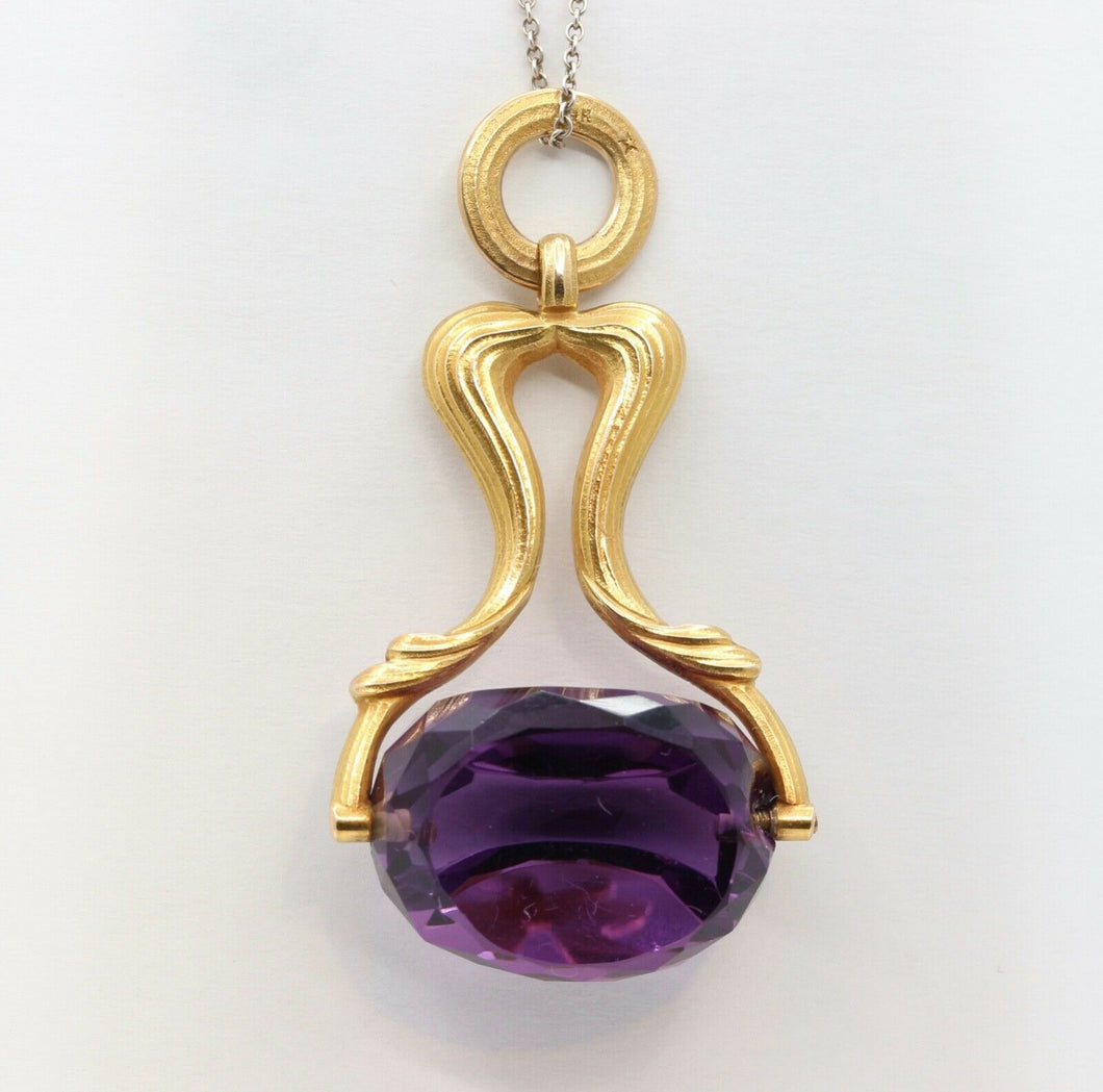 Beautiful Victorian FOB Amethyst 14K Yellow Gold Swivel Stone Pendant