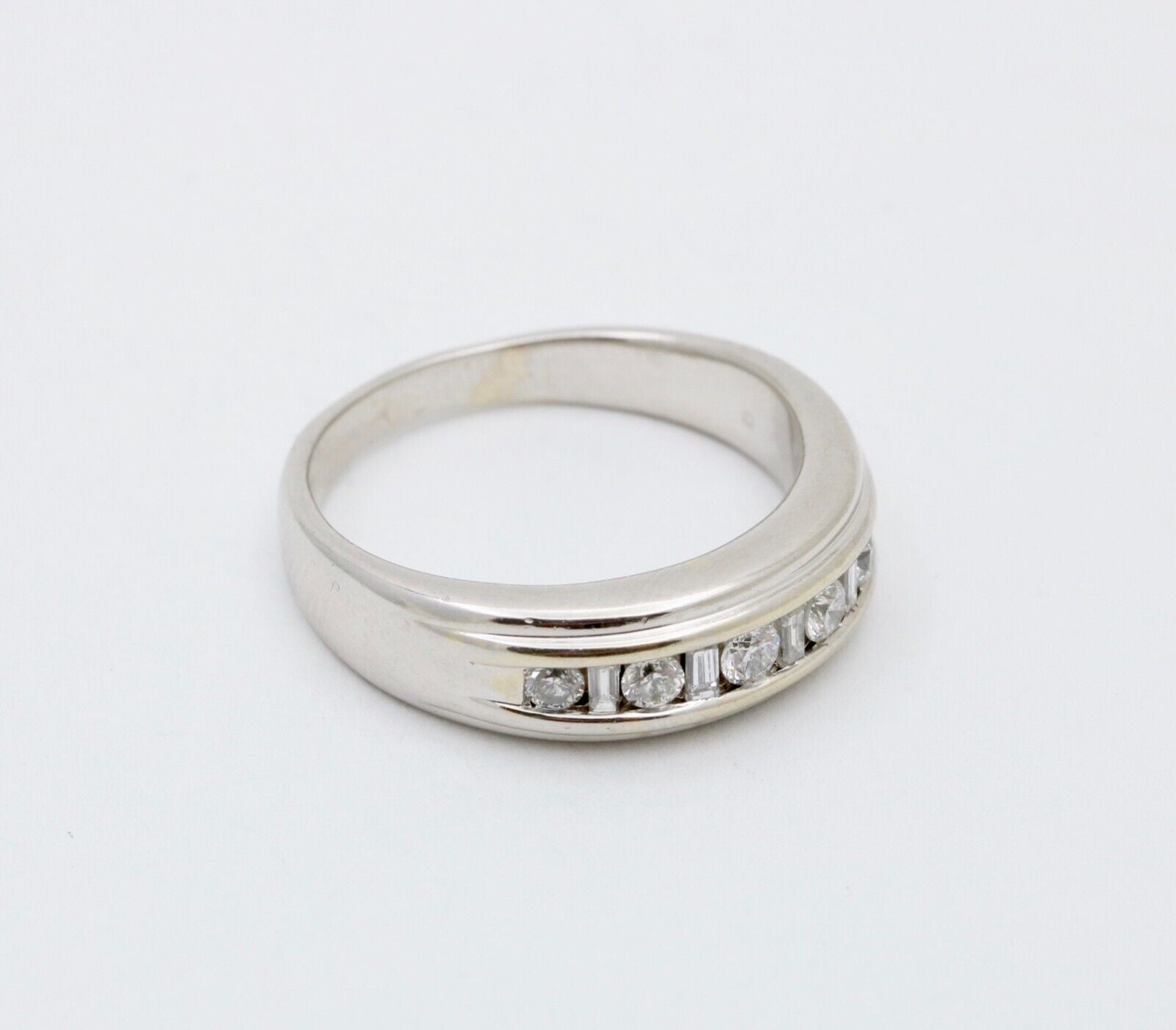 Vintage Round Baguette Cut Diamond 14K White Gold Ring