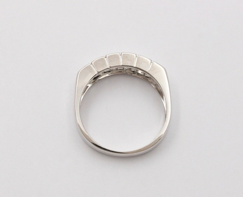 Vintage Emerald Cut Diamond Half Eternity 18K White Gold Ring Band