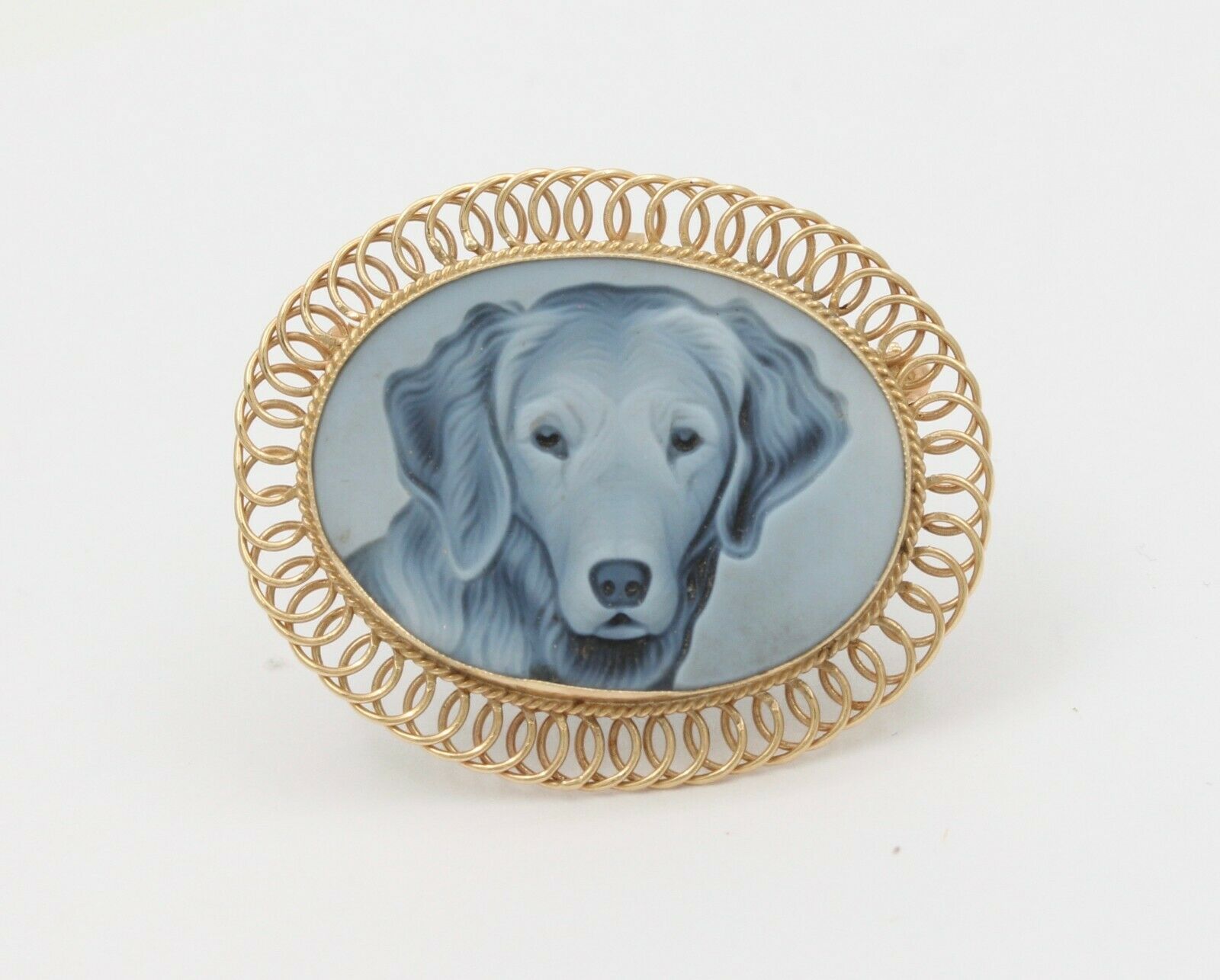 Vintage 14K Yellow Gold Dog Engraved Brooch