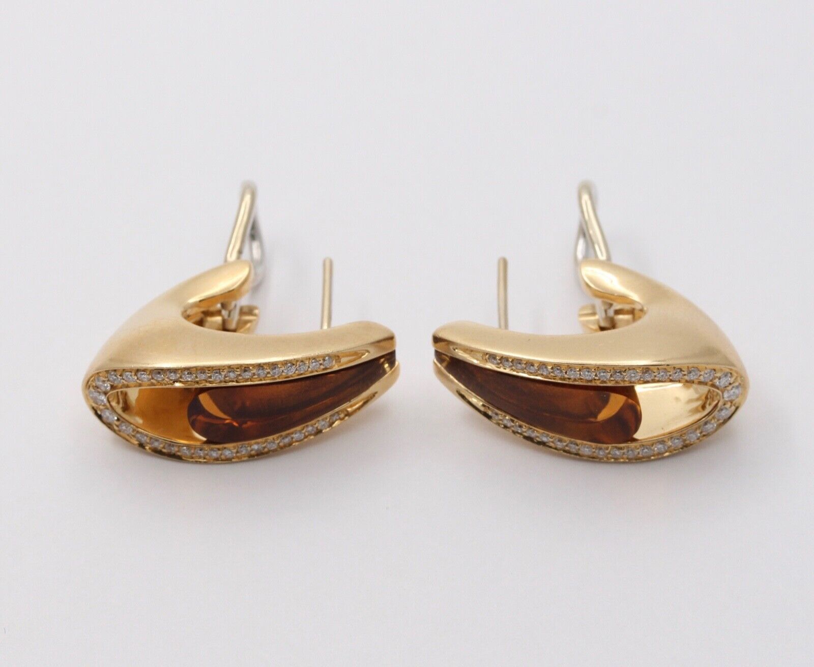 Vintage 18K Yellow Gold Citrine & Diamond Clip Huggie Earrings