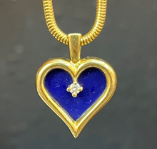 Load image into Gallery viewer, Vintage 14K Yellow Gold Lapis Lazuli Heart Diamond Pendant, Charm
