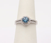 Load image into Gallery viewer, Vintage 14K White Gold Blue Topaz Diamond Halo Ring, Engagement Rig
