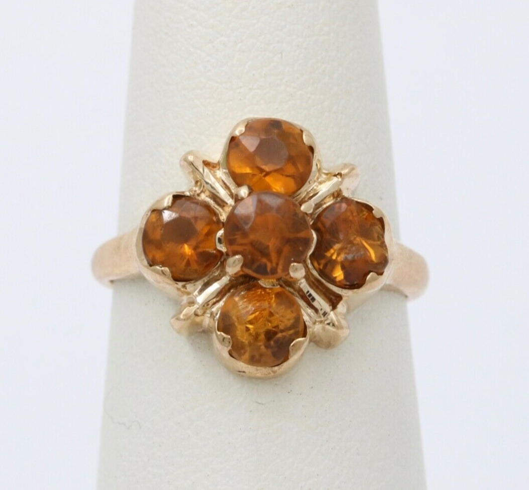 Vintage 14K Yellow Gold Citrine Flower Ring, Cocktail Ring