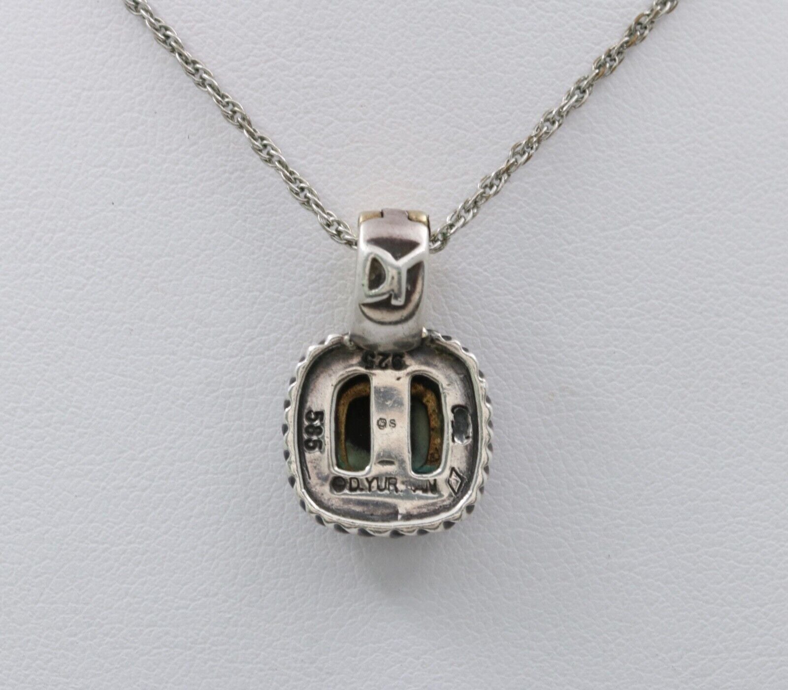 Vintage David Yurman 14K Gold & Sterling Silver Onyx Albion Enhancer Pendant Nec