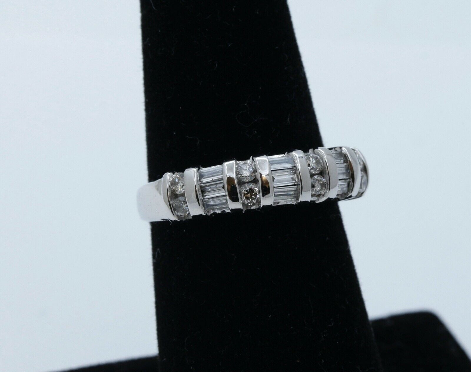 Beautiful Vintage Round Baguette Diamonds 14K White Gold Wedding Band Ring