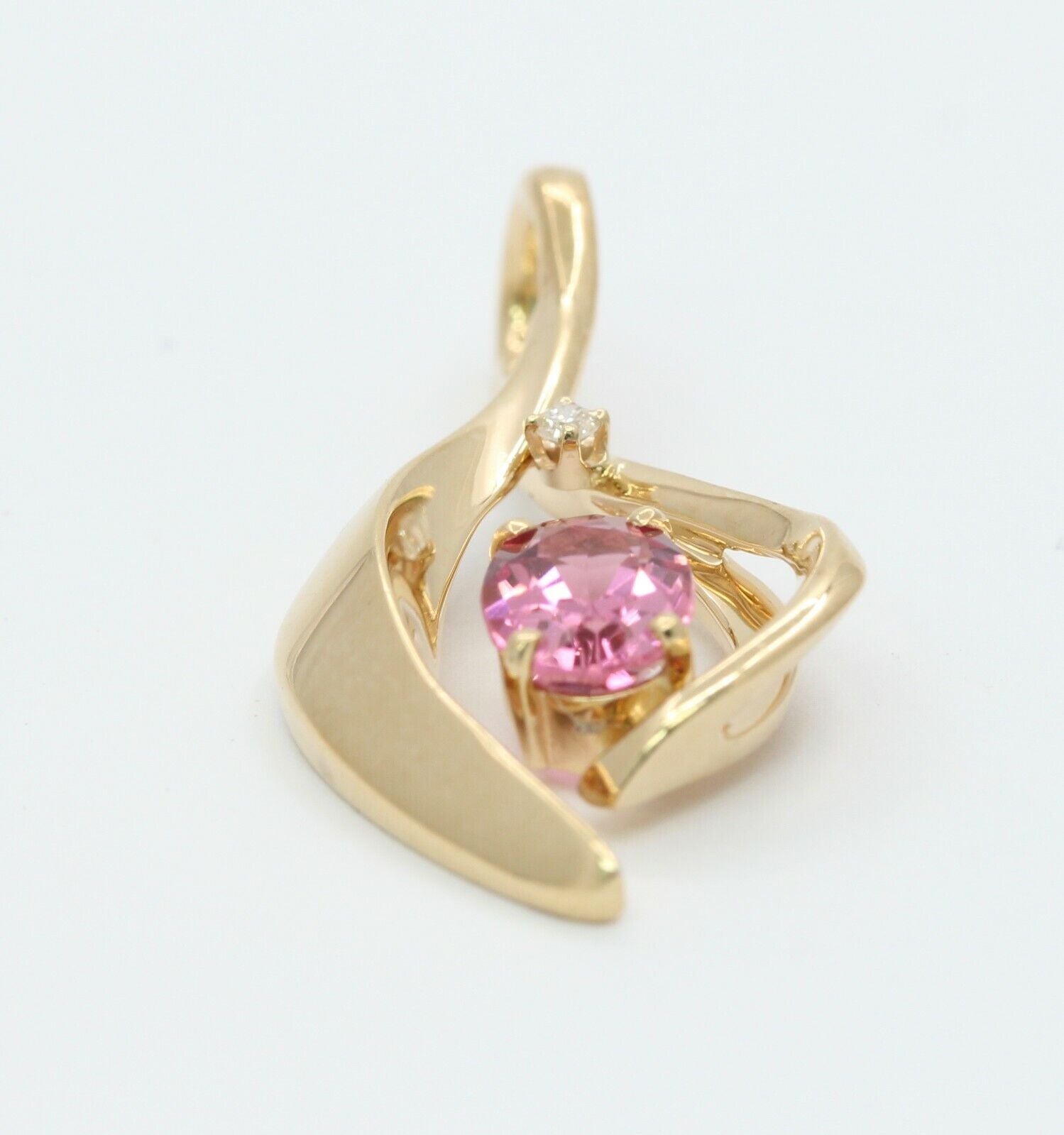 14K Musical Note Pink Topaz Diamond Pendant