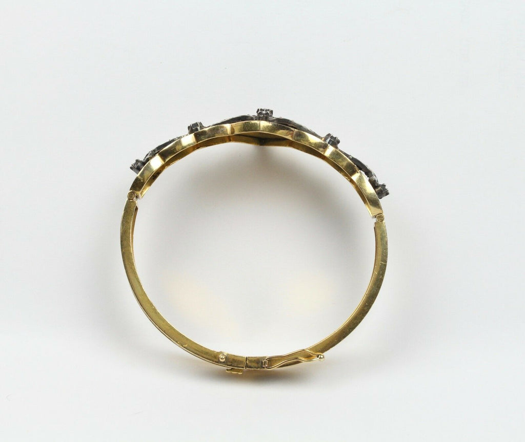 Victorian Mourning Antique Bracelet 18K Yellow Gold Black Enamel & Diamond